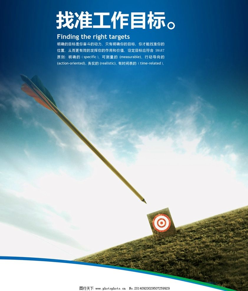 找準工作目標展板圖片,中文字 英文字 草地 靶標 飛箭-